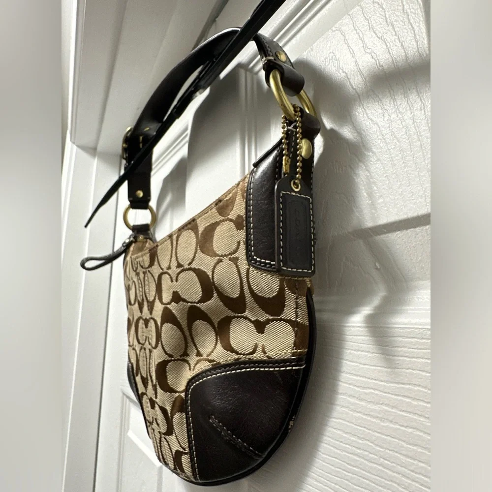 Coach Vintage Y2K Brown Signature Hobo Demi with Leather Corners H0768-11371